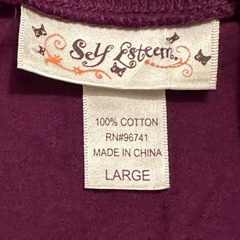 SELF ESTEEM Royalty Tee Shirt Top Womens Large Purple & Silver Slim Fit Blouse - Picture 11 of 14